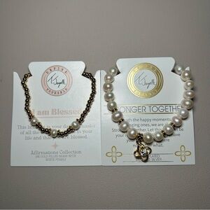 T Jazelle White Pearl Stronger Together & Gold White Pearl Affirmations Bracelet